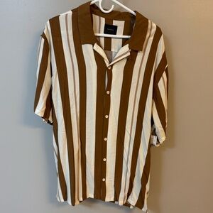 PacSun Men's Brown and White Striped Button-Down Shirt